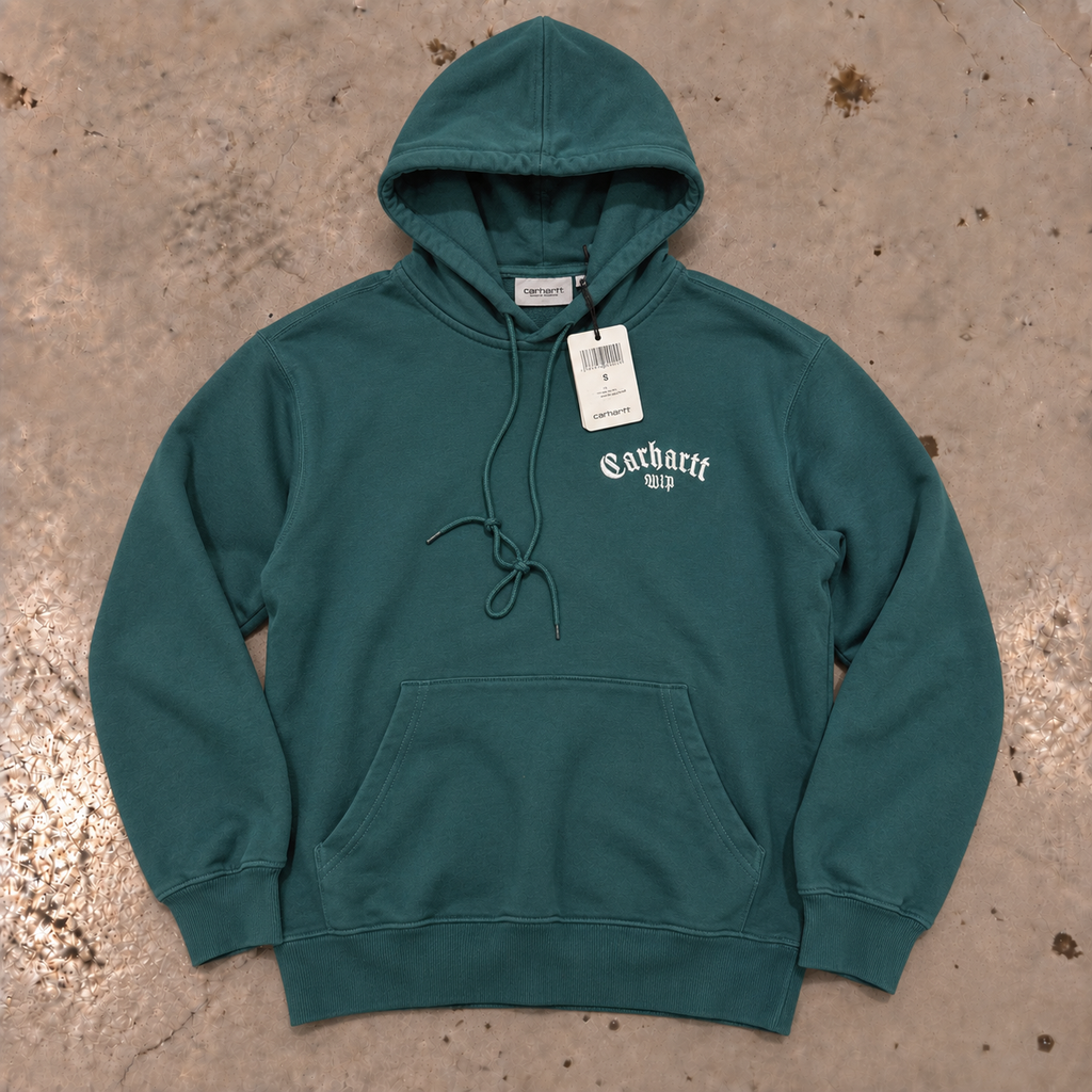 Carhartt WIP Hooded Onyx Script Sweat – Chervil/White