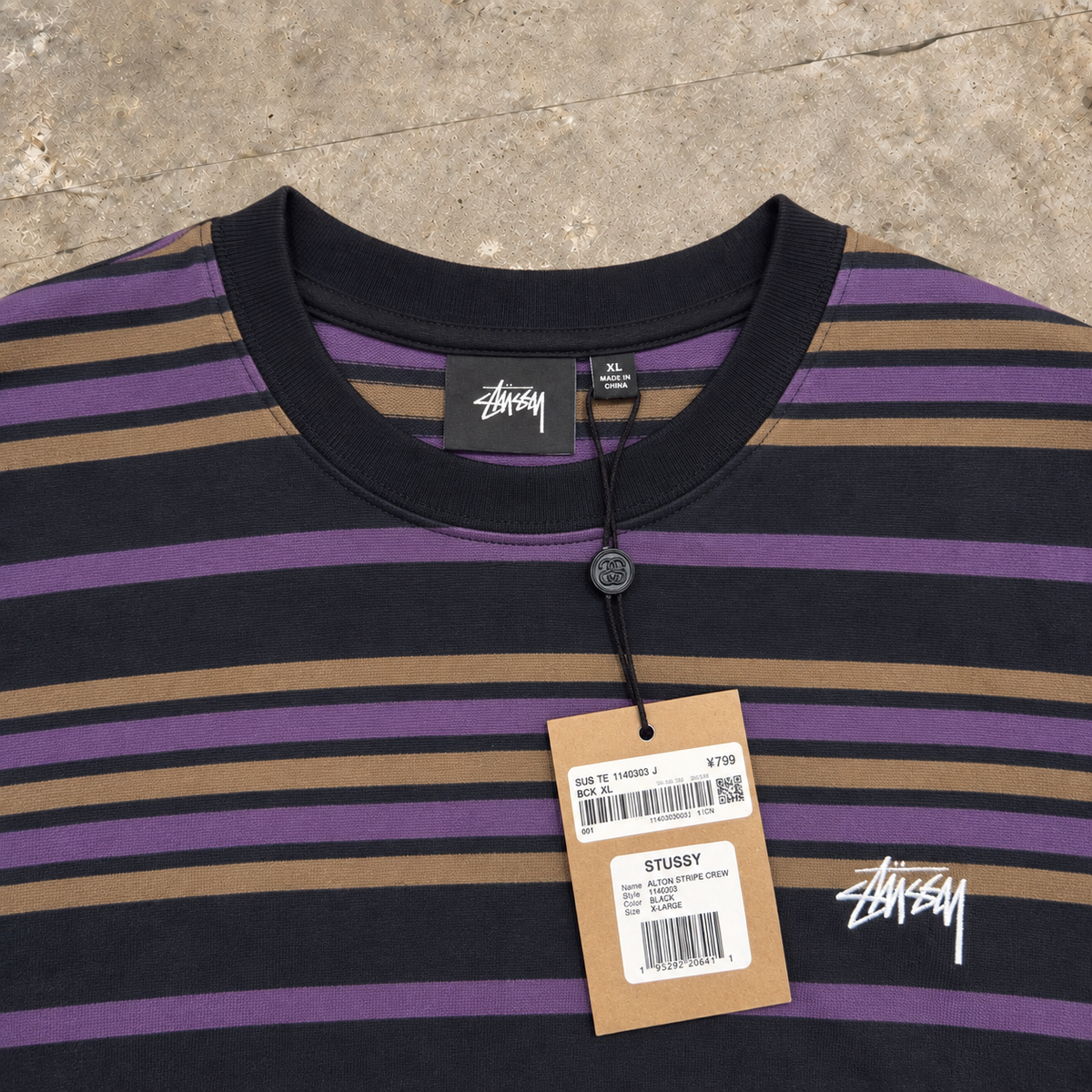 Stüssy Alton Stripe Crew T-Shirt – Black